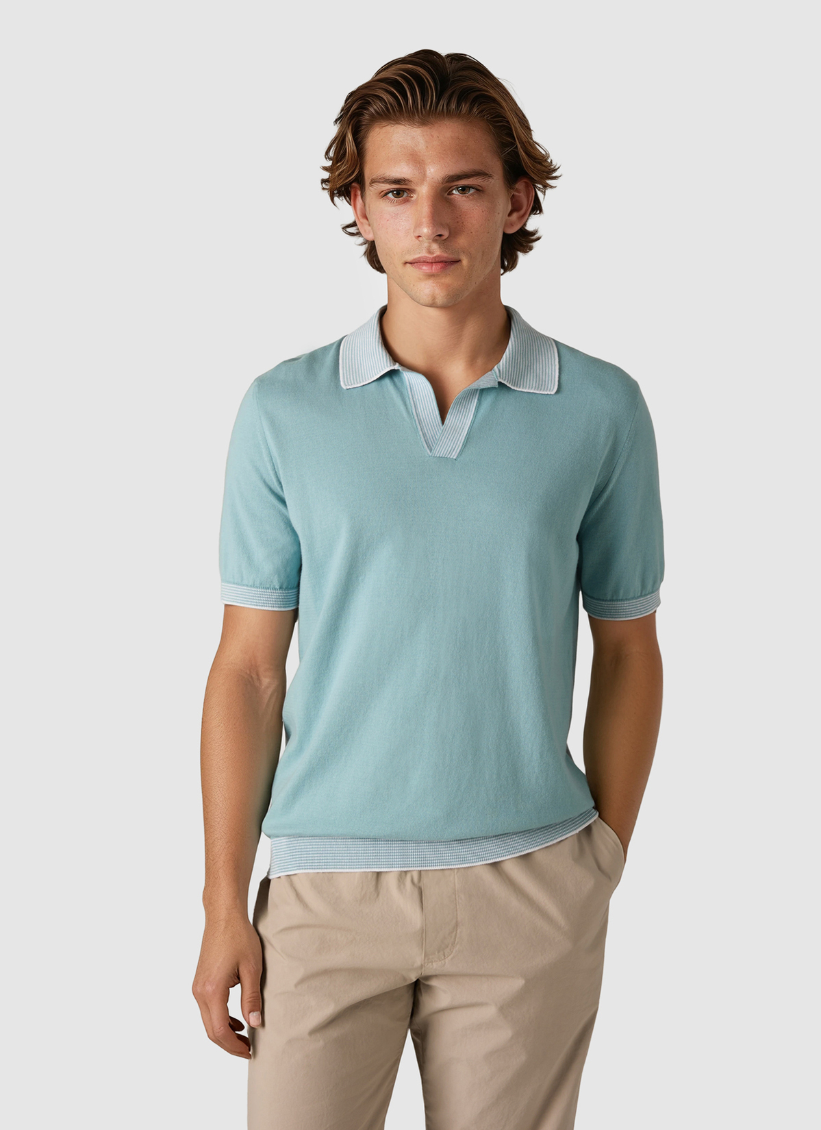 Pullover Polo 1/2 Arm, Bright Aqua Detailansicht 2