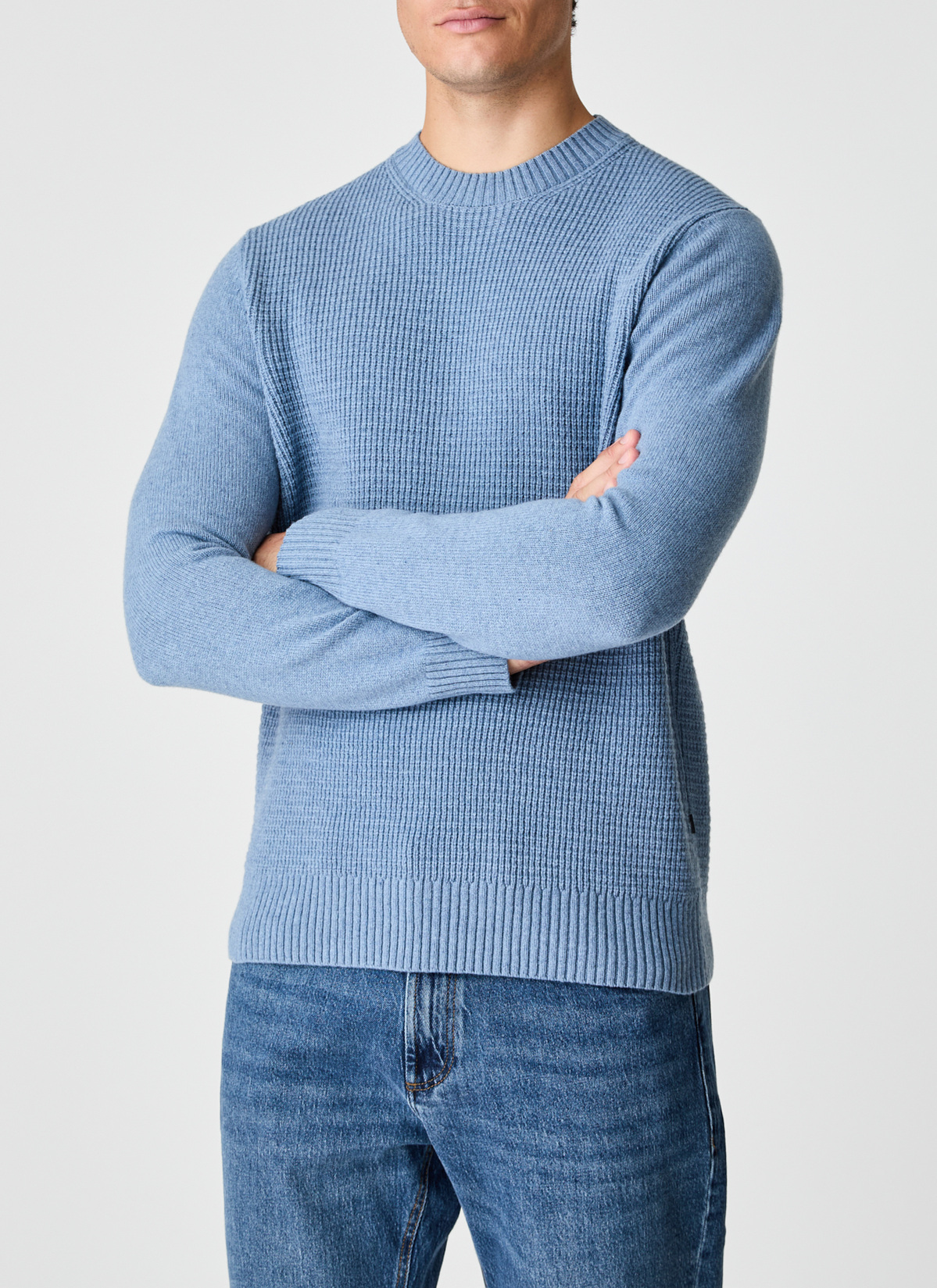 Pullover Rundhals 1/1 Arm, Denim Frontansicht