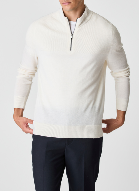 Pullover Troyer 1/1 Arm Off White Frontansicht