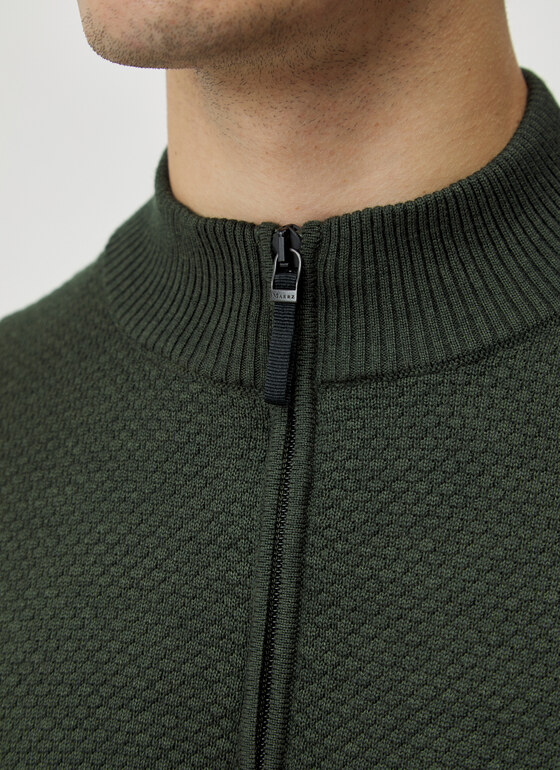 Pullover Stehkragen Zip 1/1 Arm Dark Green Frontansicht