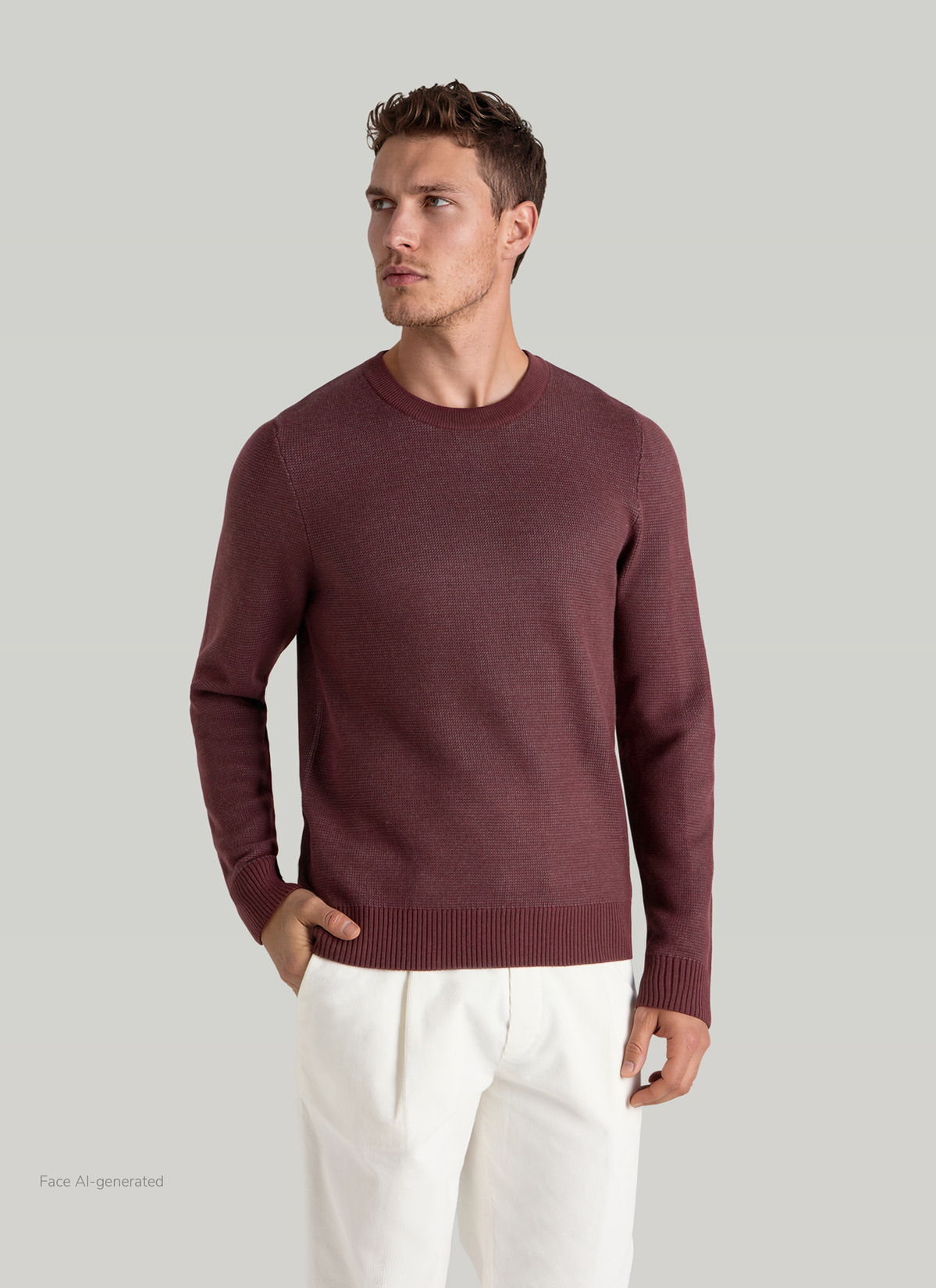 Pullover Rundhals 1/1 Arm, Mellow Cherry Frontansicht