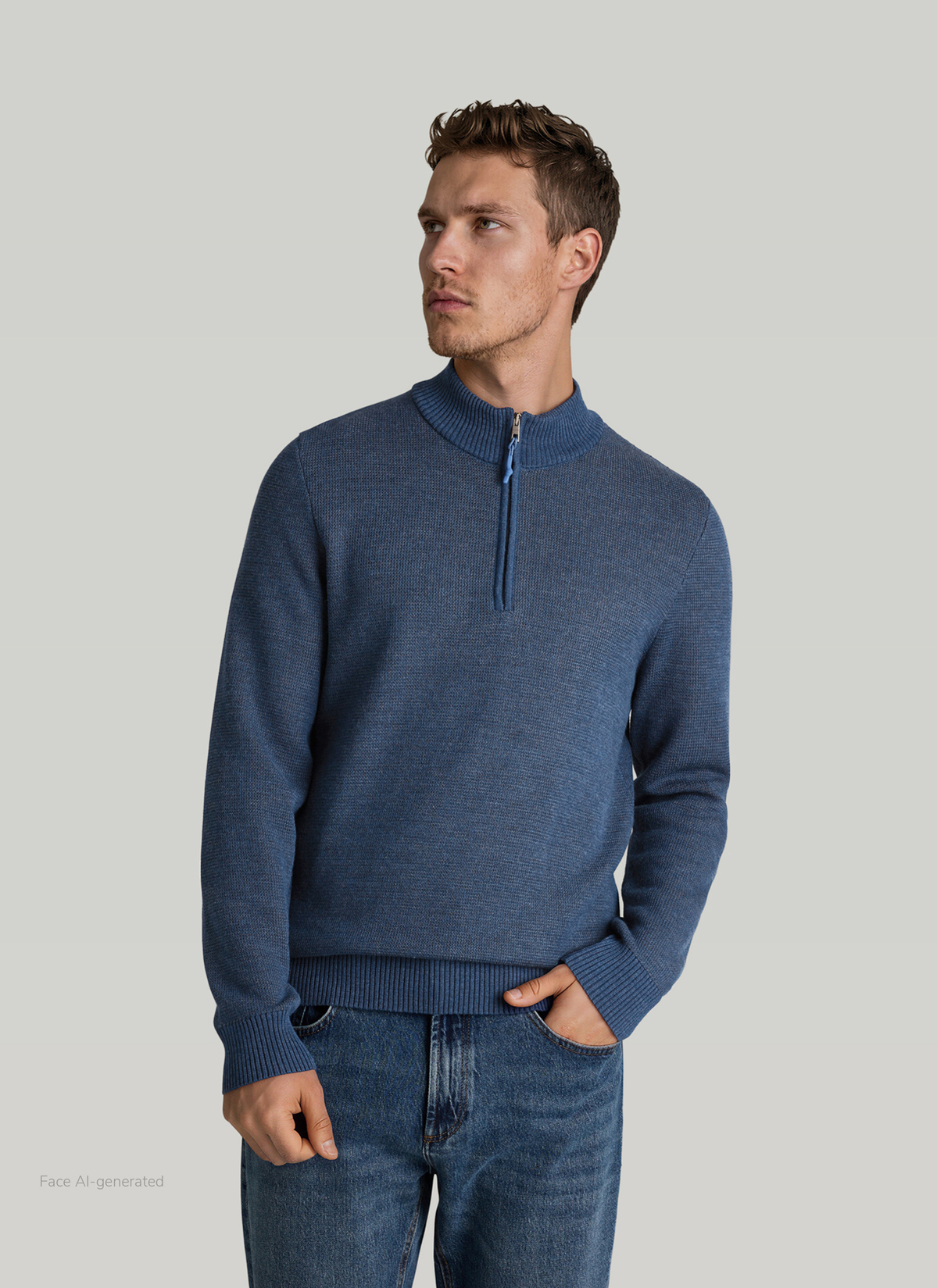 Pullover Troyer 1/1 Arm, Nimes Blue Detailansicht 2