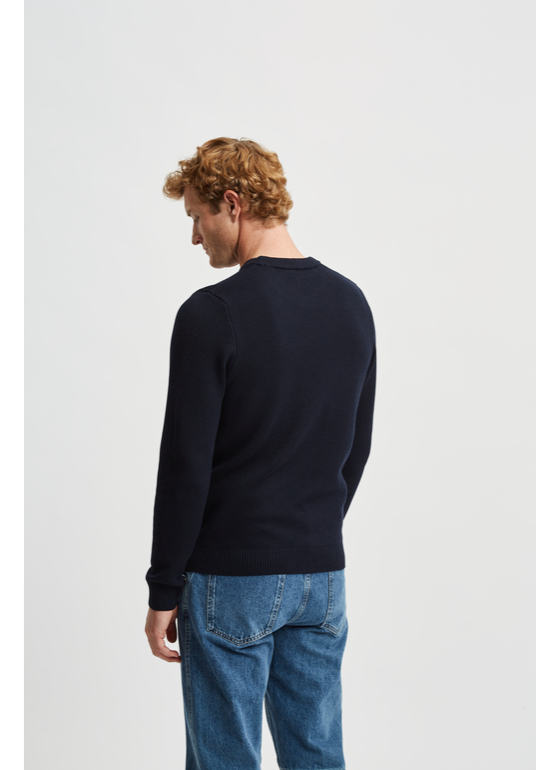 Rundhals Pullover Baumwollmischung Navy Frontansicht