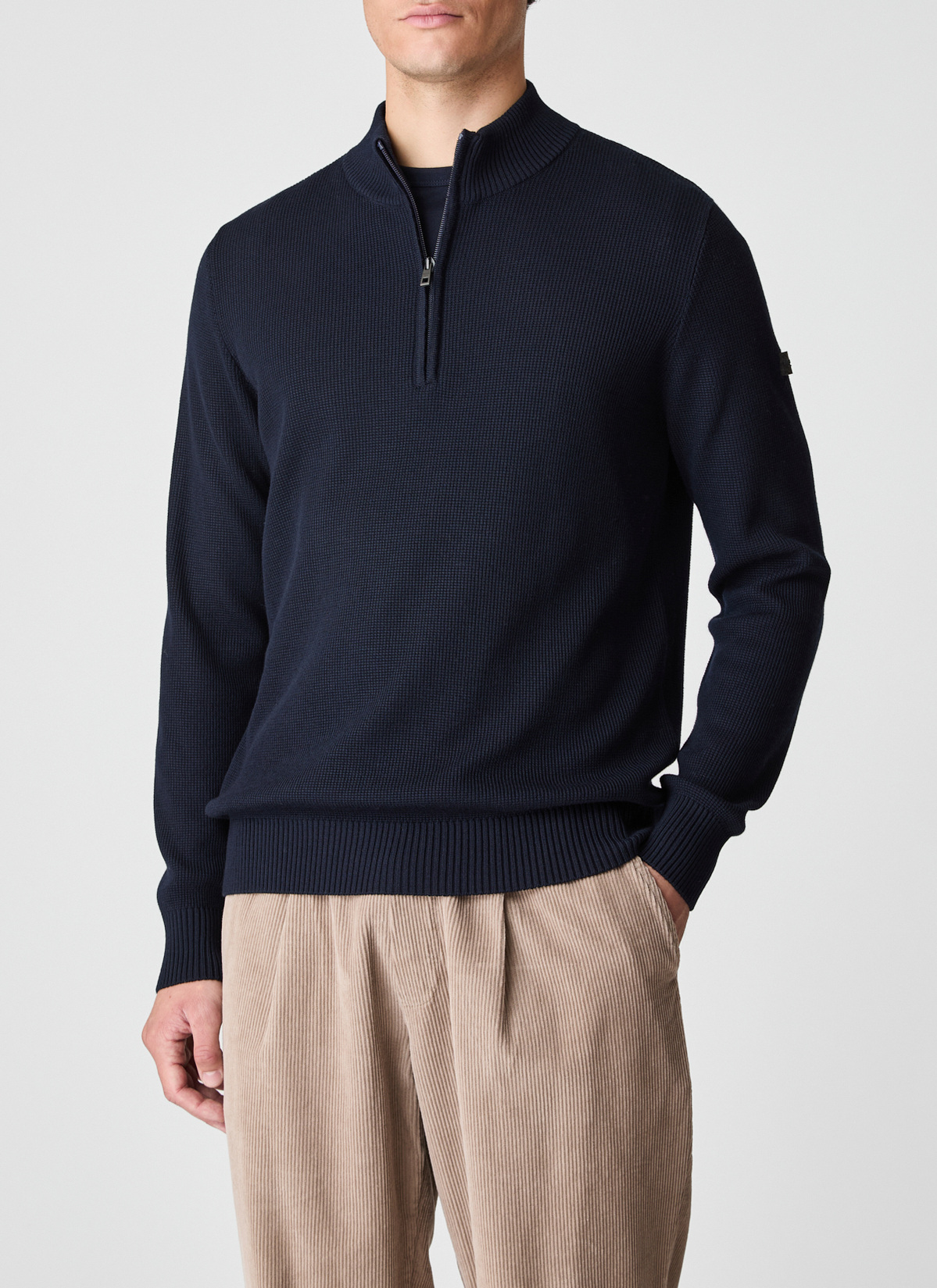 Pullover Stehkragen Zip 1/1 Arm, Navy Frontansicht