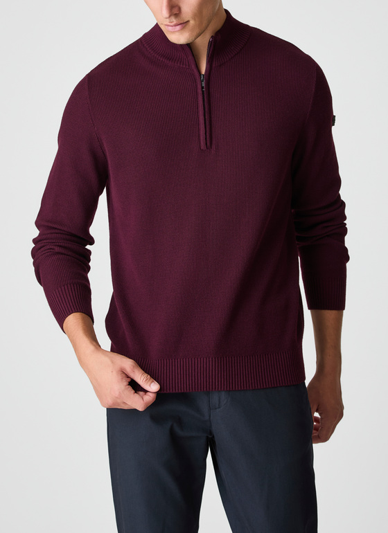 Pullover Stehkragen Zip 1/1 Arm Barolo Wine Frontansicht