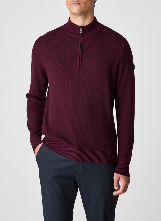 Pullover Stehkragen Zip 1/1 Arm Barolo Wine Frontansicht