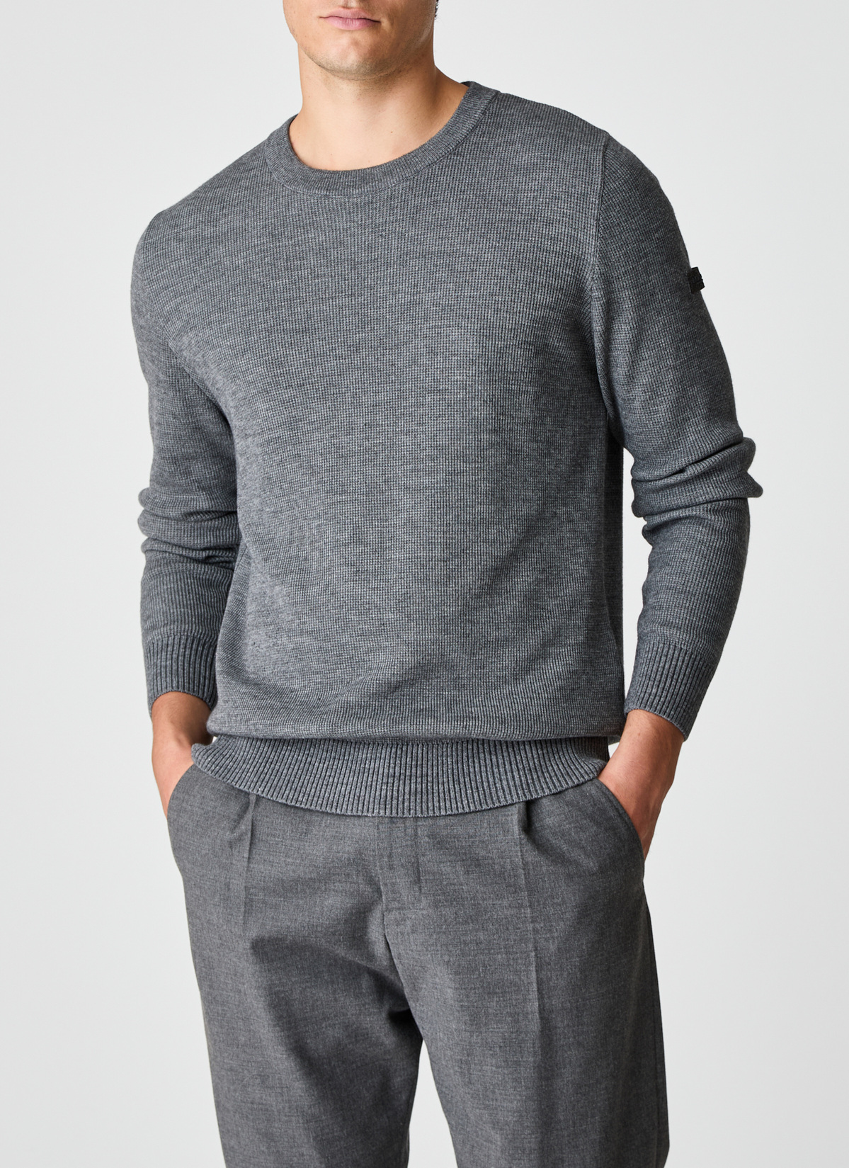 Pullover Rundhals 1/1 Arm, Smoky Grey Frontansicht