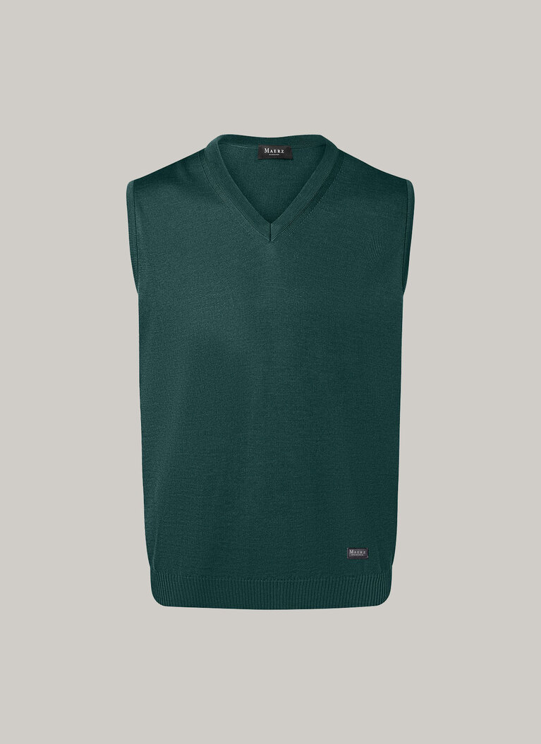 Big Size, Herren Pullunder, Merinowolle Superwash, Bottle Green Frontansicht
