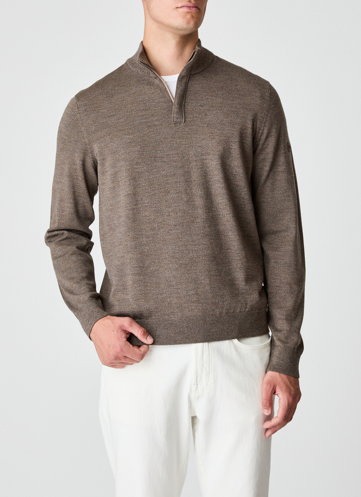 Pullover Stehkragen Zip 1/1 Arm, Hardwood Detailansicht 1