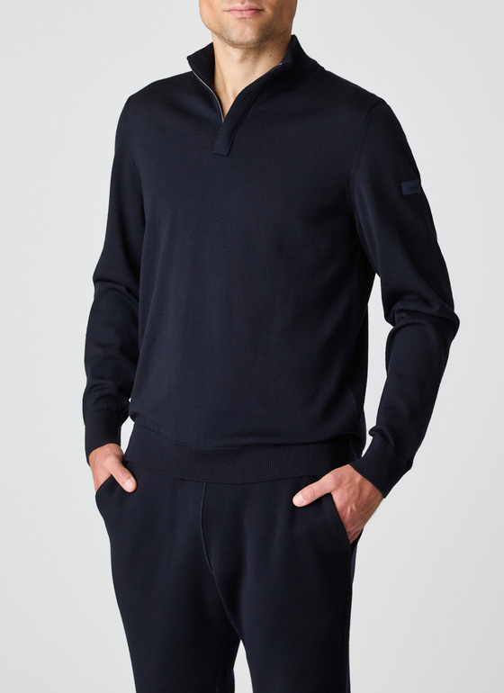 Pullover Stehkragen Zip 1/1 Arm Navy Frontansicht