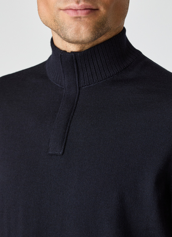 Pullover Stehkragen Zip 1/1 Arm Navy Frontansicht