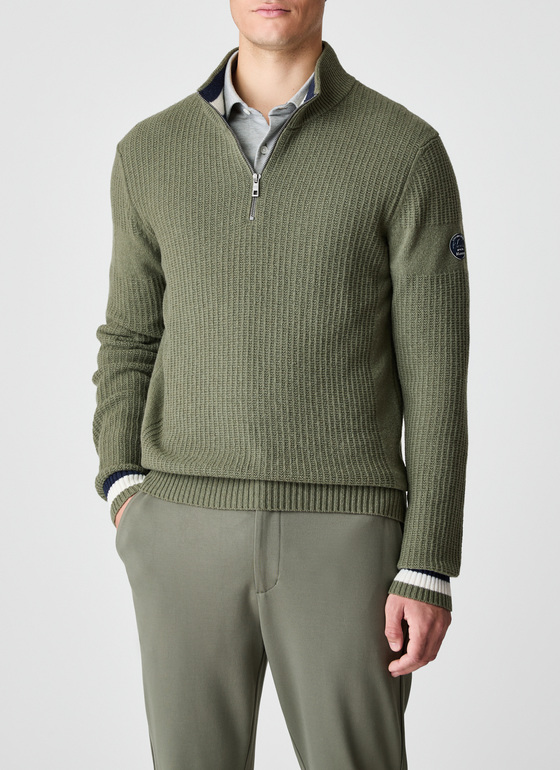 Pullover Troyer 1/1 Arm Dark Moss Frontansicht