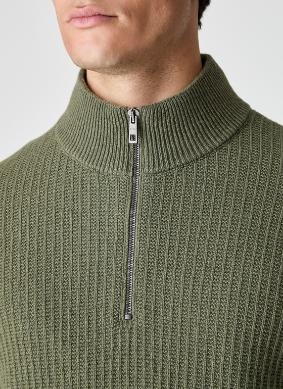 Pullover Troyer 1/1 Arm Dark Moss Frontansicht