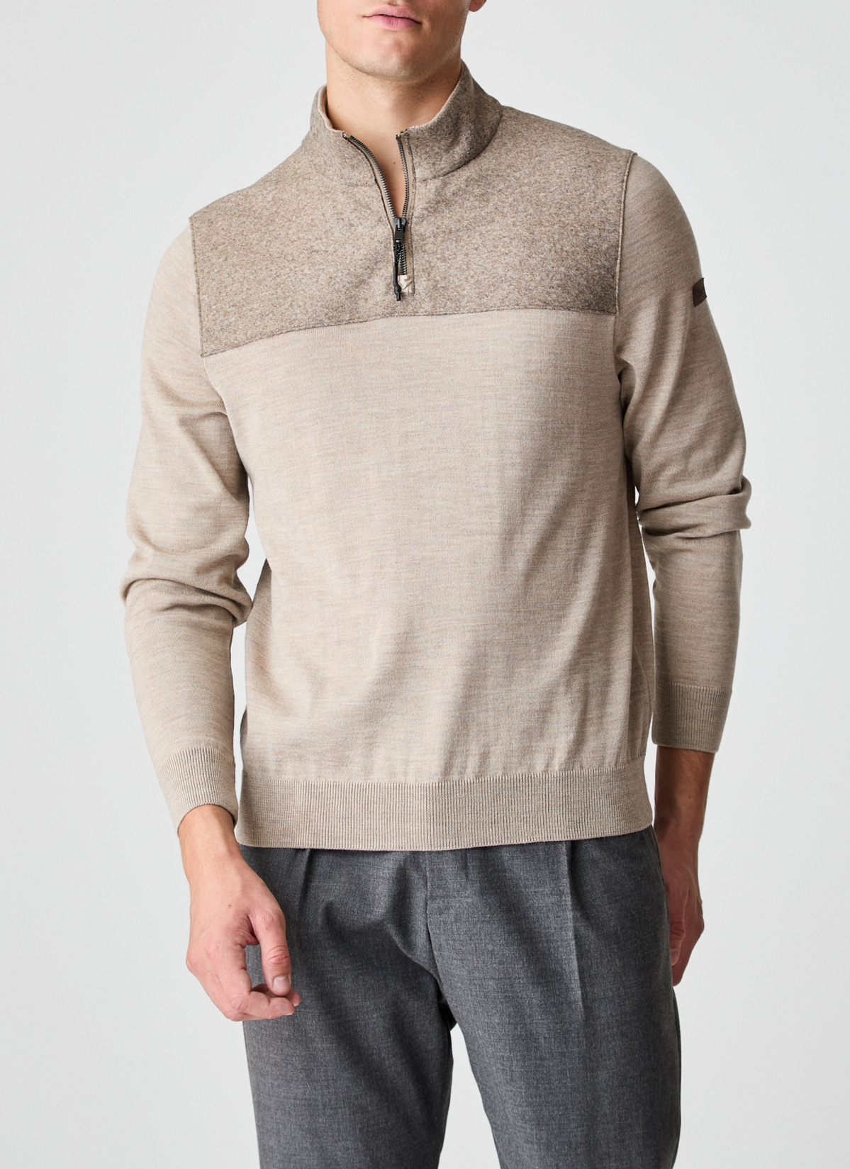Pullover Troyer 1/1 Arm, Iced Latte Frontansicht