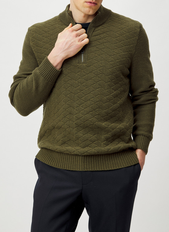 Pullover Troyer 1/1 Arm Earthy Green Frontansicht