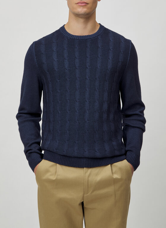 Pullover Rundhals 1/1 Arm Navy Frontansicht