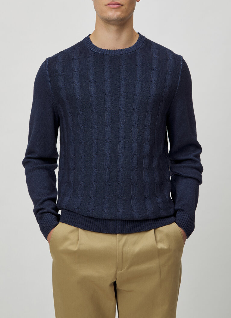 Pullover Rundhals 1/1 Arm, Navy Frontansicht