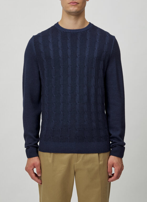 Pullover Rundhals 1/1 Arm Navy Frontansicht