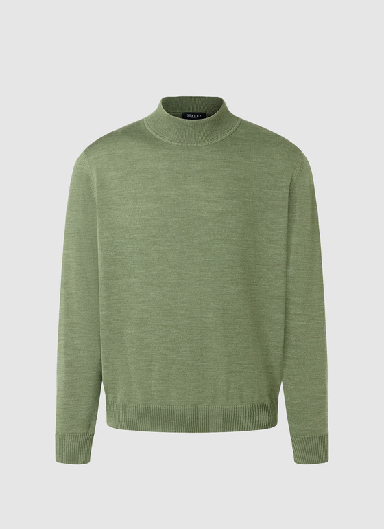 Classic Line: Stehbund-Pullover Green Hummus Frontansicht