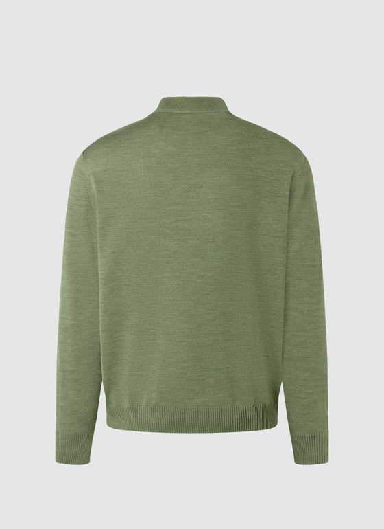 Classic Line: Stehbund-Pullover Green Hummus Frontansicht