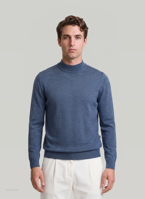 Classic Line: Stehbund-Pullover Nimes Blue Frontansicht