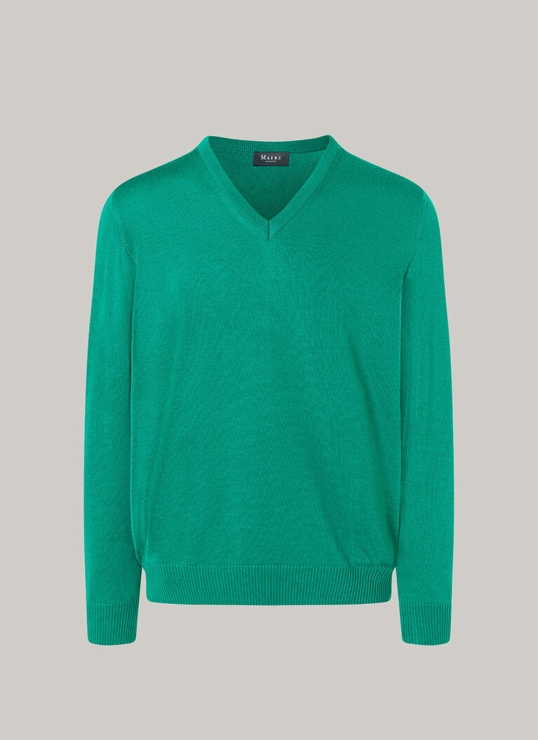 Pullover, V-Neck, Green Emerald Frontansicht