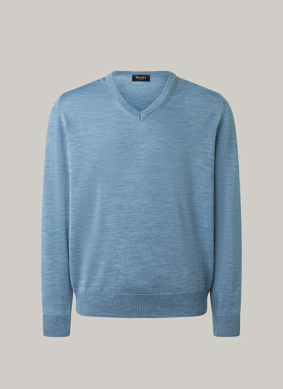 Pullover, V-Neck Memory Blue Frontansicht