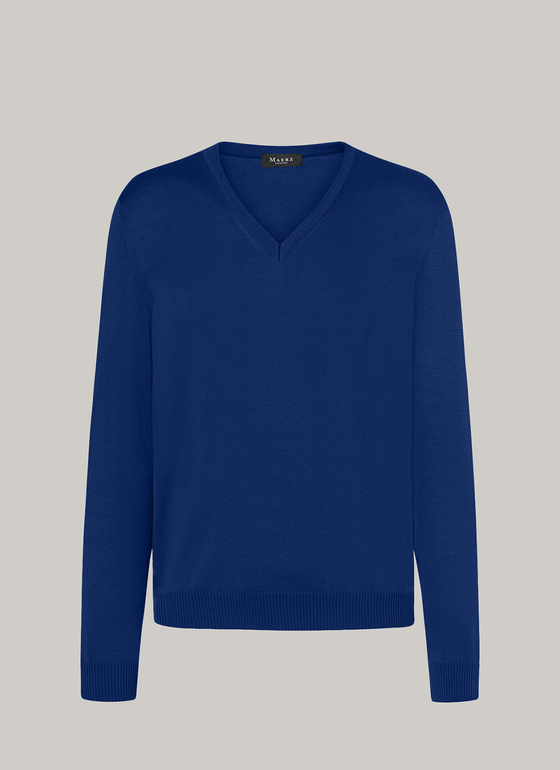 Pullover, V-Neck Cobalt Blue Frontansicht