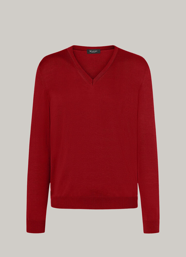 Pullover, V-Neck, Kirschrot Frontansicht