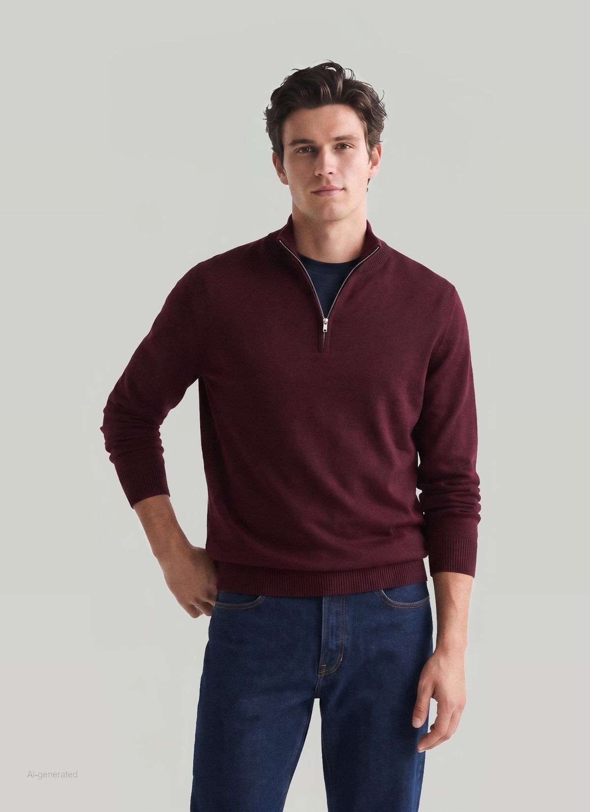 Pullover Stehkragen 1/1 Arm, Barolo Wine Frontansicht