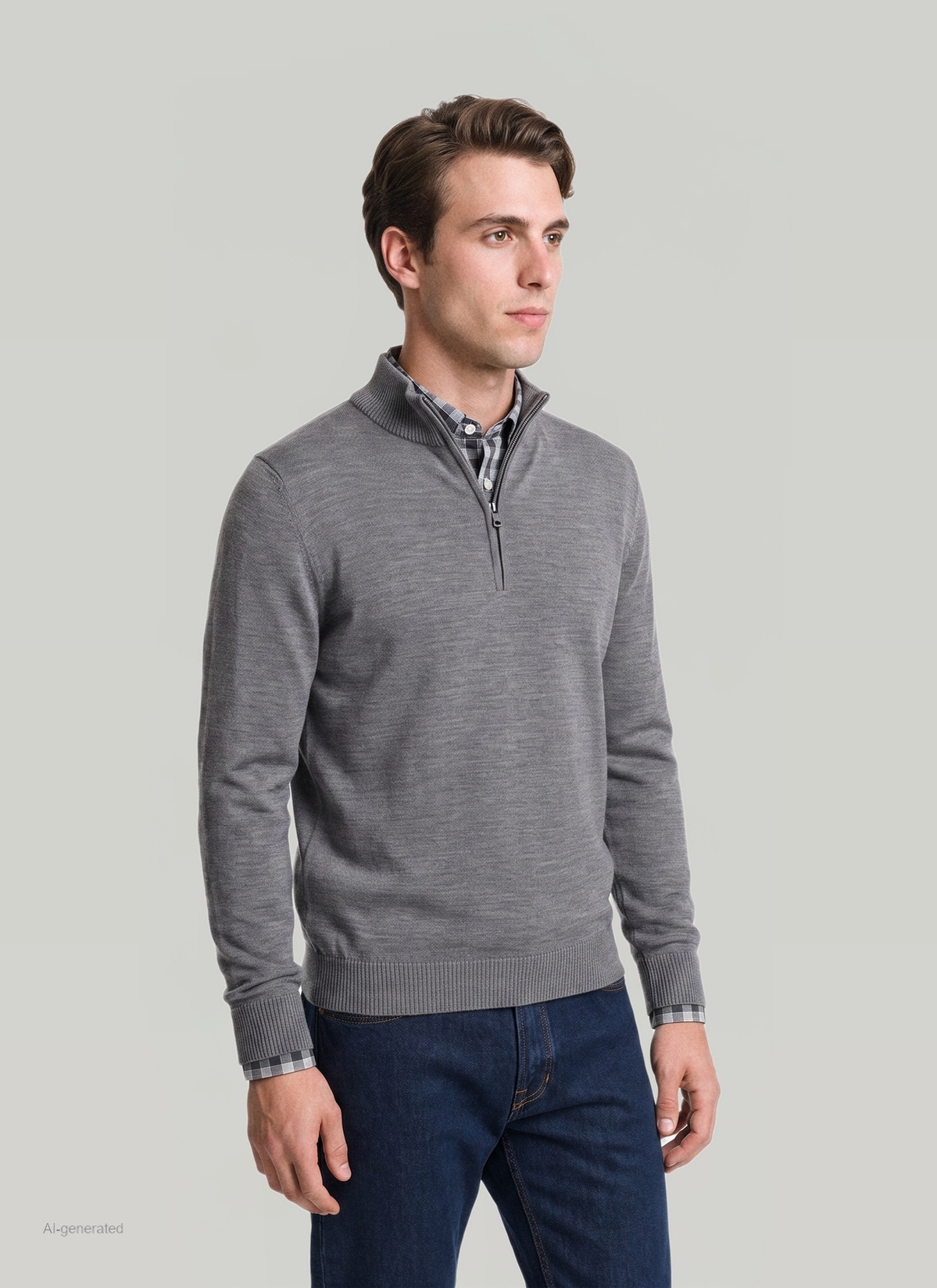 Pullover Stehkragen 1/1 Arm, Shark Skin Frontansicht