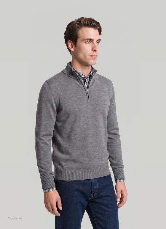Pullover Stehkragen 1/1 Arm Shark Skin Frontansicht