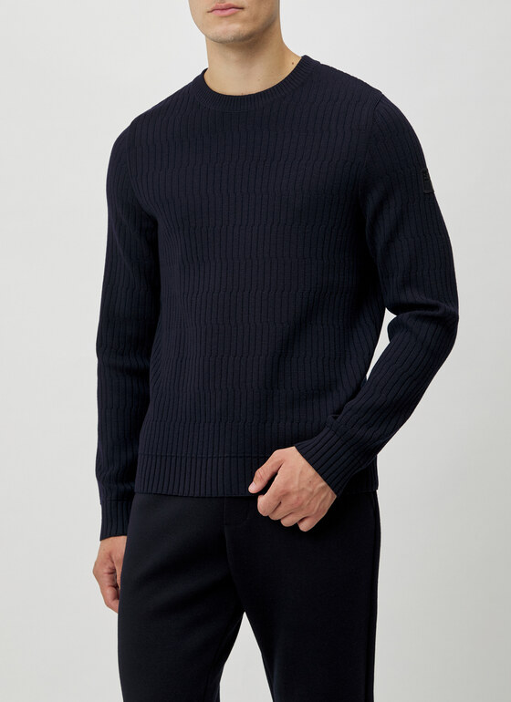 Pullover Rundhals 1/1 Arm Navy Frontansicht