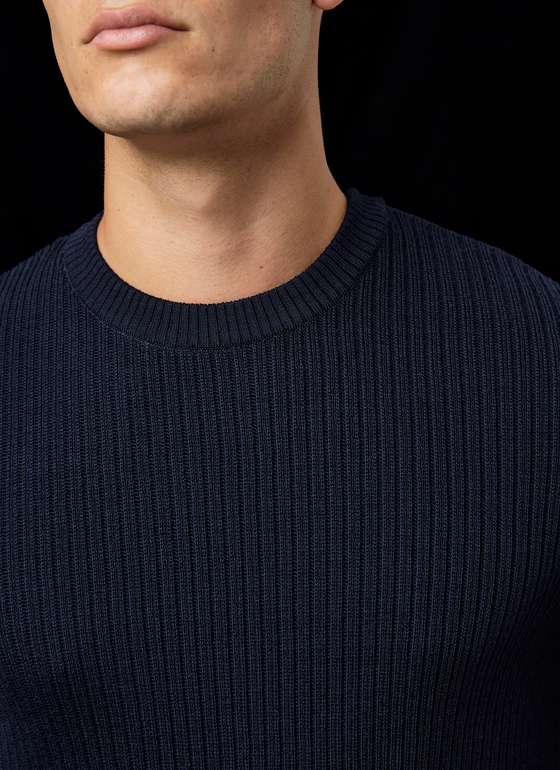 Pullover Rundhals 1/1 Arm Navy Frontansicht