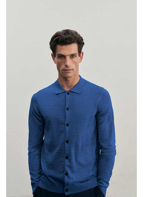 Strick Overshirt Medium Blue Frontansicht
