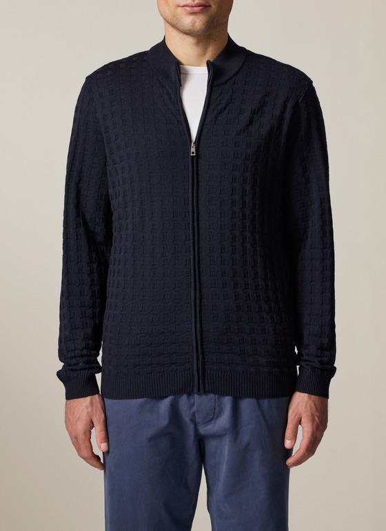 Strickjacke Zip 1/1 Arm Navy Frontansicht