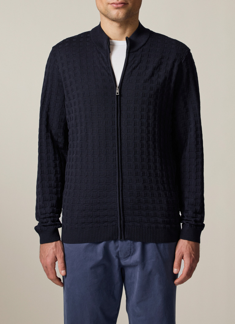 Strickjacke Zip 1/1 Arm, Navy Frontansicht