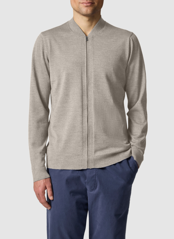 Strickjacke Zip 1/1 Arm Iced Latte Frontansicht