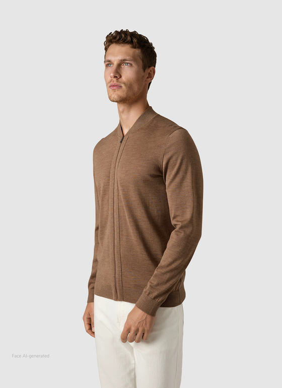 Strickjacke Zip 1/1 Arm Nougat Frontansicht