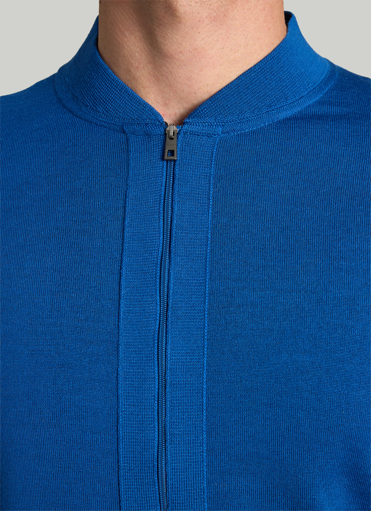 Strickjacke Zip 1/1 Arm, Medium Blue Detailansicht 1