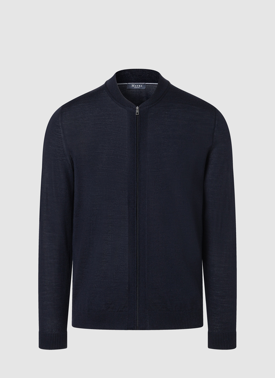 Strickjacke Zip 1/1 Arm Navy Frontansicht
