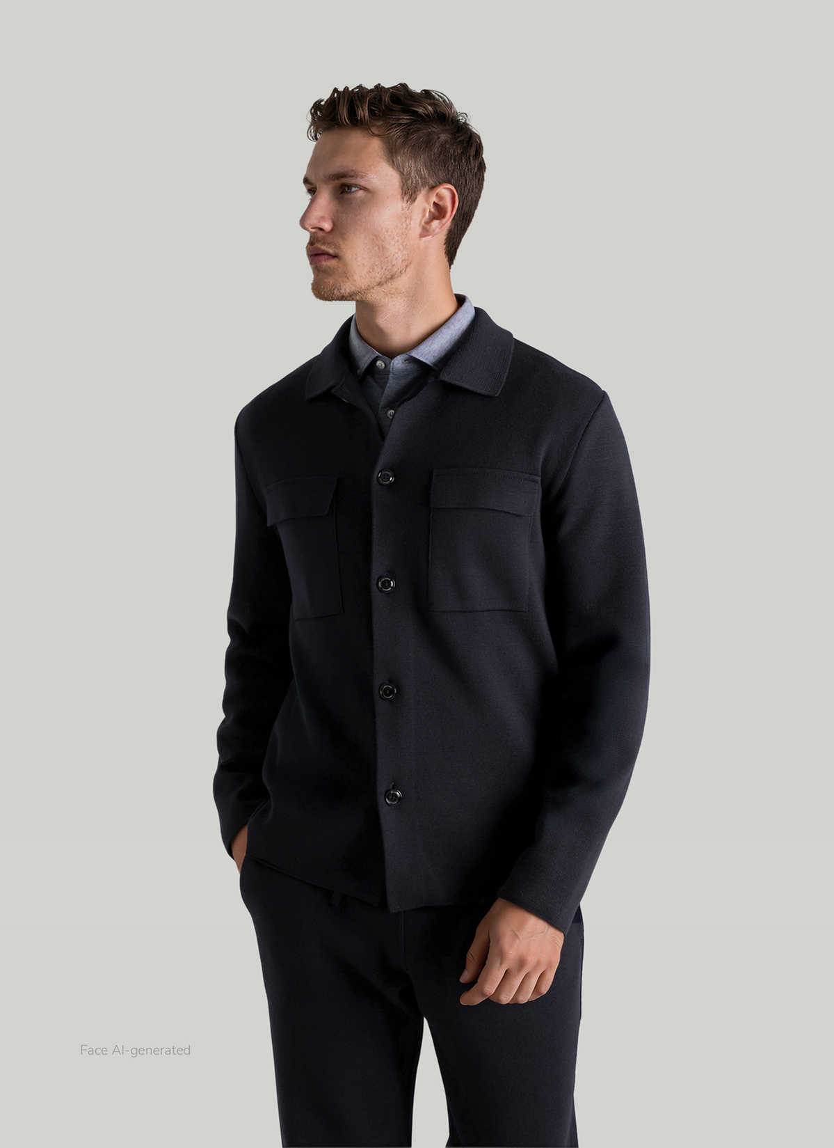 Strick Cardigan 1/1 Arm, Navy Frontansicht