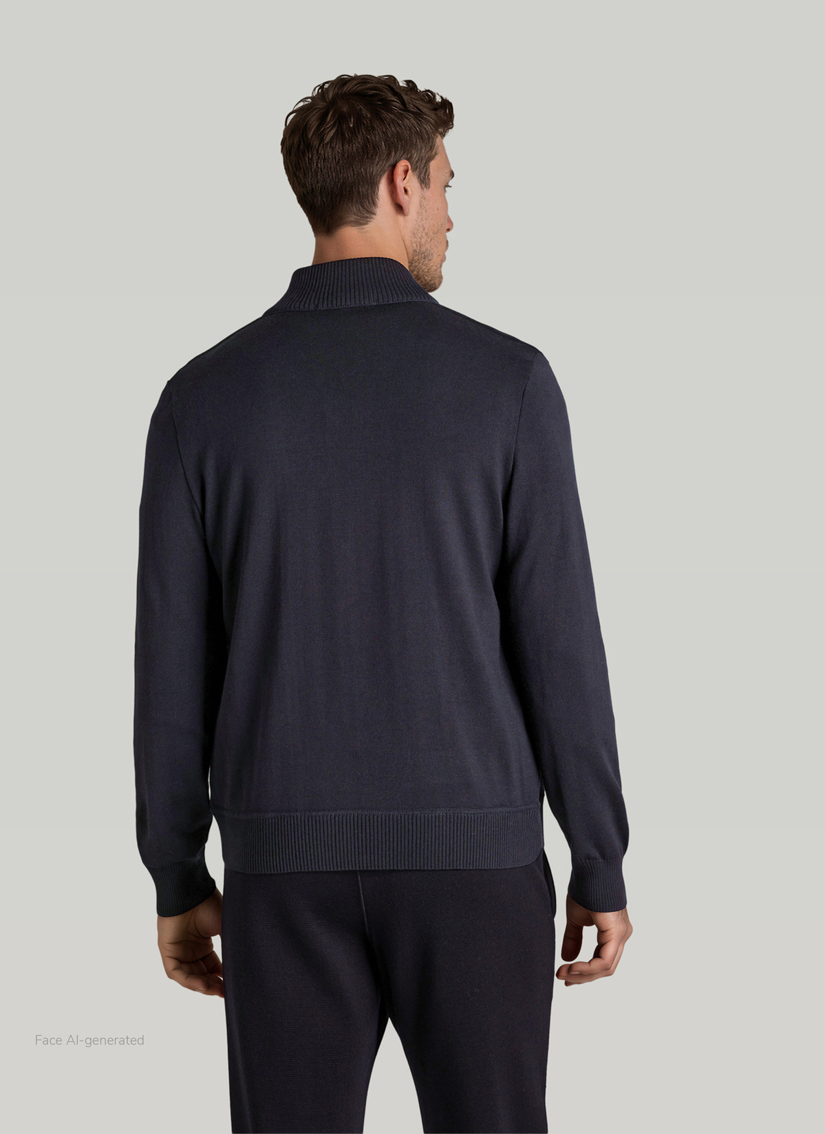 Strickjacke Zip 1/1 Arm, Navy Rückansicht