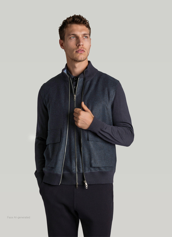 Strickjacke Zip 1/1 Arm Navy Frontansicht