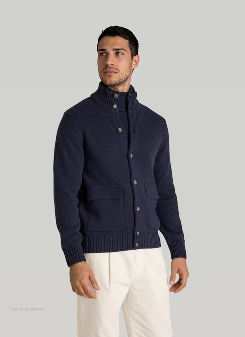 Strickjacke Knopf 1/1 Arm, Navy Frontansicht