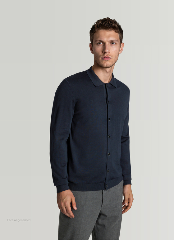 Strickjacke Knopf 1/1 Arm Navy Frontansicht