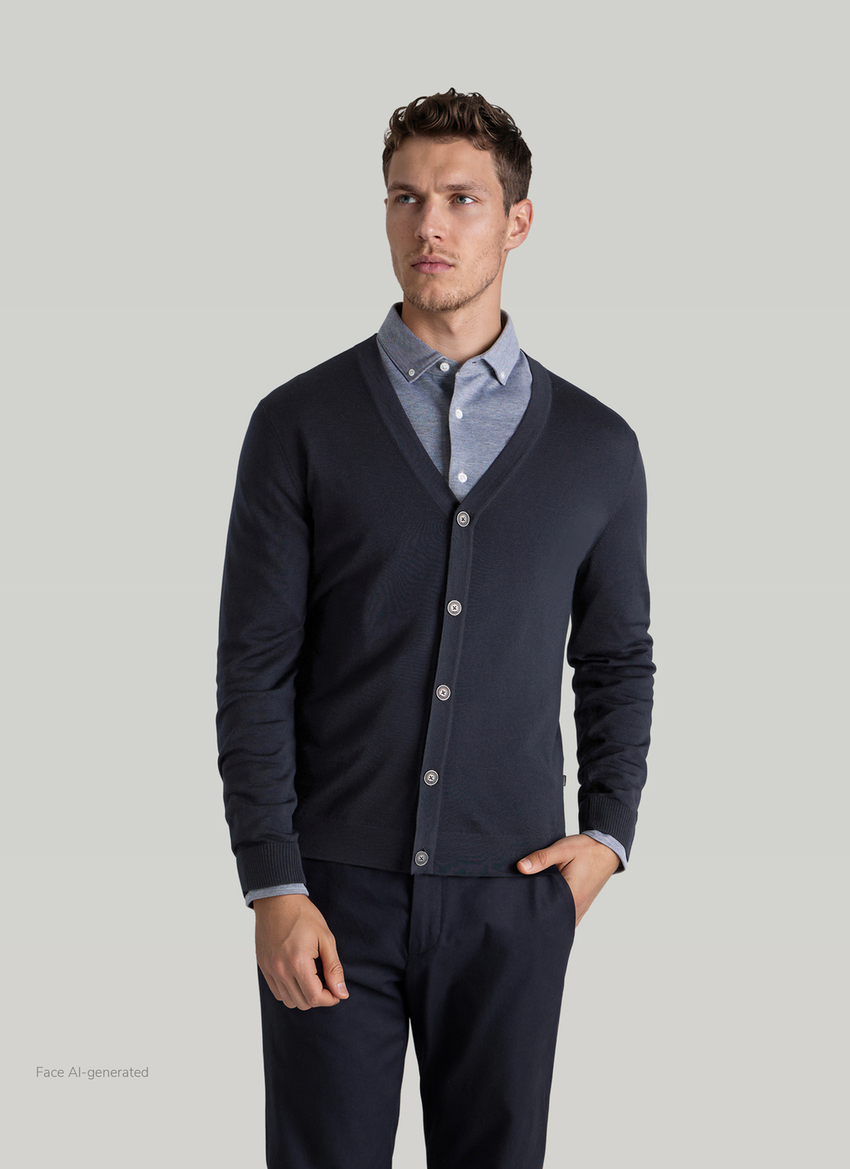 Strick Cardigan 1/1 Arm, Navy Frontansicht