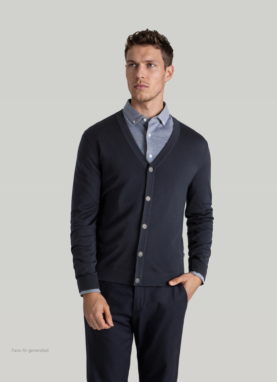 Strick Cardigan 1/1 Arm Navy Frontansicht