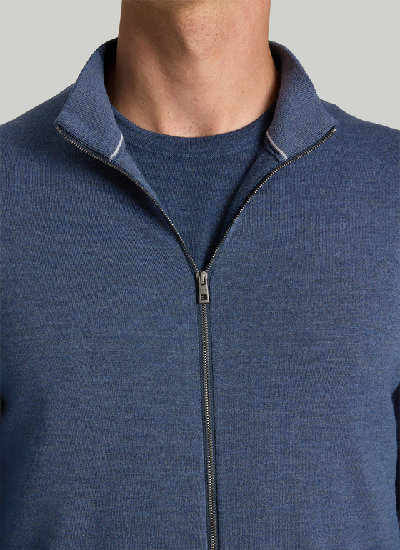 Strickjacke Zip 1/1 Arm Nimes Blue Frontansicht