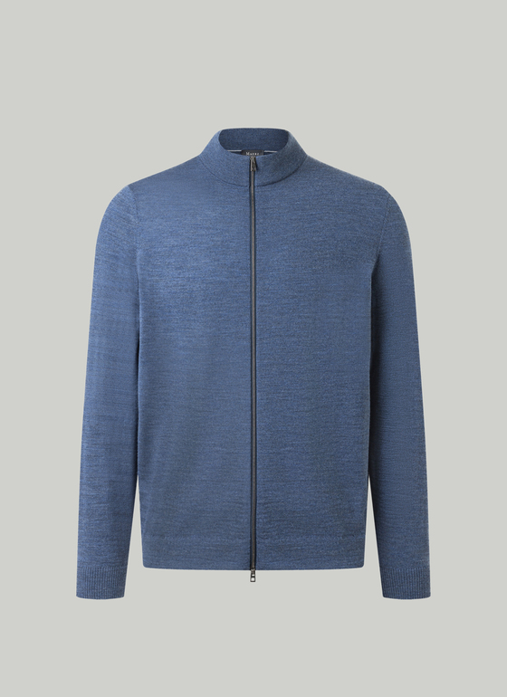 Strickjacke Zip 1/1 Arm Nimes Blue Frontansicht